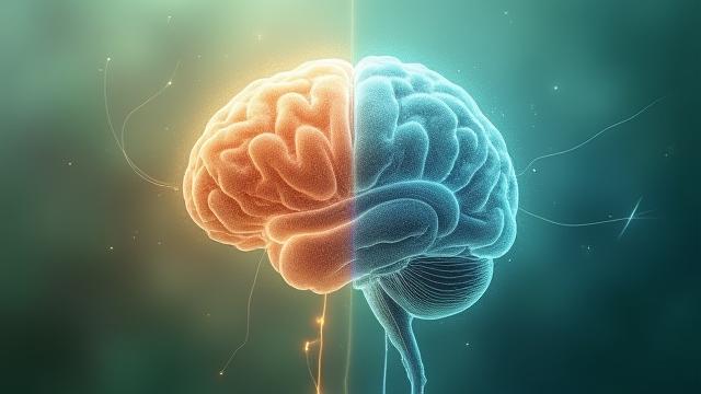 Close-up of a brain and gut illustration with connecting lines